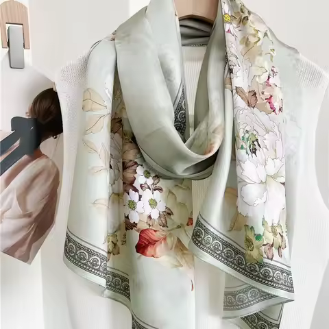 Women Pure Silk Scarf and Shawls Printed Designer Scarf Wraps Long Size Foulard Femme Spring Summer 