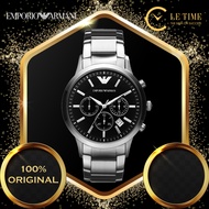 [Authentic] Emporio Armani Classic Chronograph Black Dial Steel Men Watch Jam Tangan Lelaki AR2434