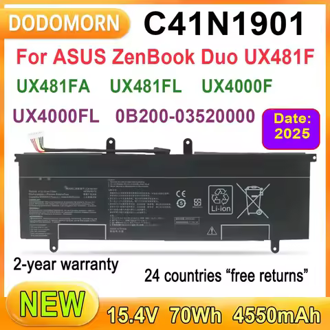 New C41N1901 Laptop Battery For ZenBook Duo UX4000F UX4000FL UX481FL UX481FA UX481F 0B200-03520100 0
