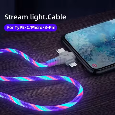 3-in-1 luminous USB cable, suitable for smartphone LED cable USB to mini USB/C-type/8-pin fast charg