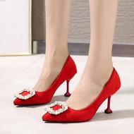 SL770 HEELS 8CM-SIZE 34-39-IMPORTED WOMEN'S SHOES-BLACK SUEDE HEELS 8CM-PLAIN BLACK PEARL HIGH HEELS