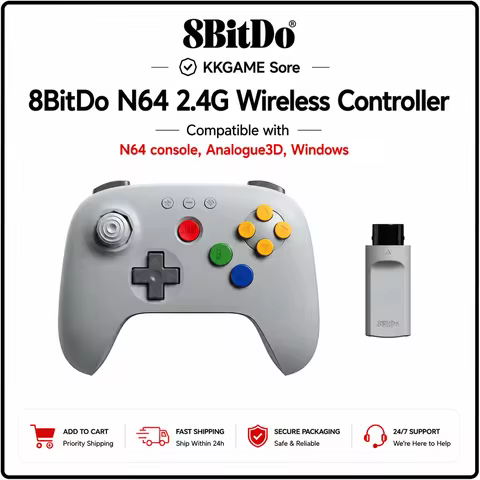 8BitDo N64 2.4G Wireless Gaming Controller with Aadapter for Original N64 Console, Analogue 3D, and 