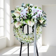 格蘭花店 - 白事花圈 (康乃馨、桔梗、太陽花、菊花、蝴蝶蘭、綠掌及其他襯花) [FW030] 喪禮 殯儀 告別式 追思會