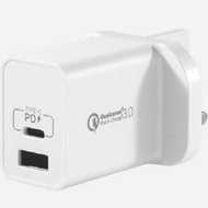 Momax One Plug 雙輸出 USB 快速充電器 (Type-C PD + QC 3.0 USB) UM13 白色- 香港行貨