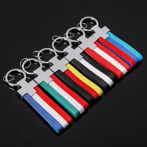 Nylon Leather Belt Keychain Germany Italy France Flag Key Ring Chain Keyring Colorblock Webbing Char