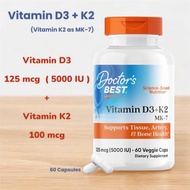 วิตามิน D3+K2 MK-7 | Doctors Best Vitamin D3 + K2 MK-7 5000 IU 60 Veggie Capsules