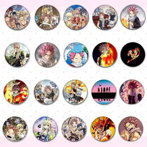 Fairy Tail Anime Badges Round Brooch Cute Cartoon Idol Cosplay Badges DIY Backpack Clothing Jewelry 
