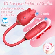 Rose vibrator toy women G spot vibration woman dildo with vibrate Sex 3 in 1 Tongue Licking with 10 