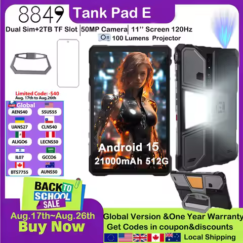 8849 TANK PAD E Unihertz Rugged Projector Tablet Android 15 Smartphone 10.95 inch 120Hz 24GB 512G 21