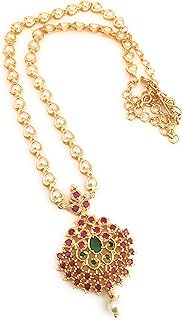 Brass 1 Gram Micro Gold Plated Pearl Chain with Pendant Necklace for Women and Girls [24 Inches], Go