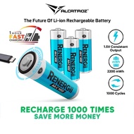 Alcatroz Renergii Li-Ion AA / AAA Rechargeable Battery | Huge Battery Capacity | Type C Charging | 1