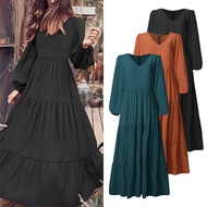 5XL Long Sleeve Women Dress Kurung Muslimah Dresses Jubah Abaya Plain Lengan Panjang Baju Muslim Women Clothes Long Dress 5XL Plus Size Gown Maxi Dress Murah Fashion Wanita