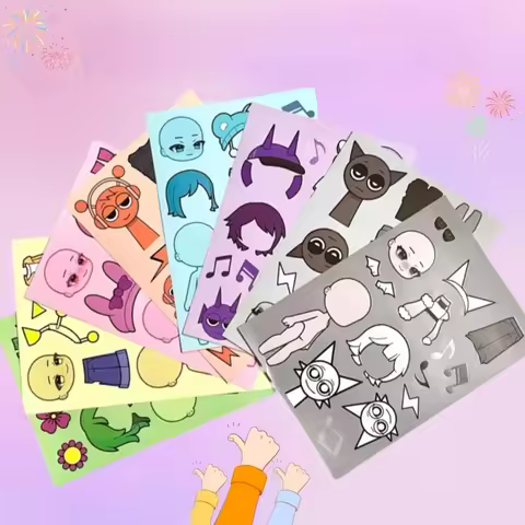 8pcs Character Dressing Sticker Girl DIY Fun Dressing Handmade Material Musical Notes Jump
