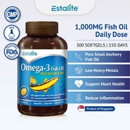 Estalife Omega-3 Fish Oil | 300 XS Softgels, Easy to Swallow | Healthy Heart Brain Eye Joint Skin 鱼油