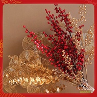 Red Peach Branch 6 Branches, 9 Branches, Branches and Leaves with Golden Fan Decoration CNY, Cherry 