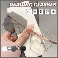 OYKI Graded Photochromic Glasses Anti Blue Light Farsighted Eyeglasses Translucent Discolored Reading Eyewear For Women Men