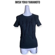 Iwish Yohji Yamamoto เสื้อยืดหญิงคอกลมแขนสั้นสีดำ