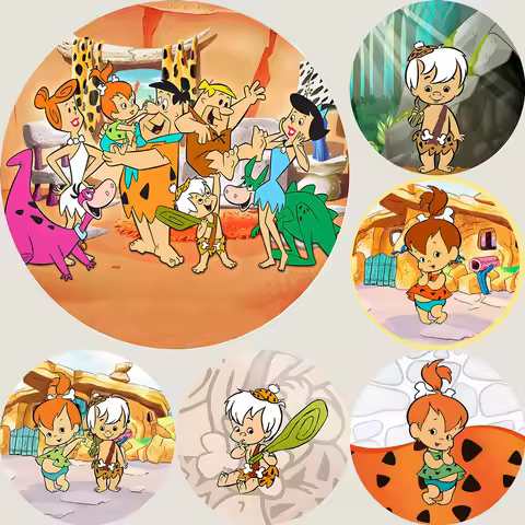 Round Flintstone Bambam Photography Backdrop Kids Birthday Baby Shower Photo Background Circle Polye