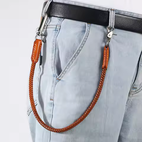 Hip Hop Keychain Waist Leather Biker Chain Brown Color Rock Punk Trousers Jean Motorcycle Men Jewelr