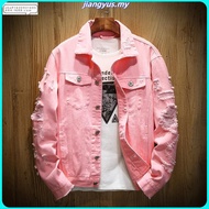 Ready Stock jaket jeans lelaki bomber jacket men Ins Spring and Autumn Couple Pink Denim Jacket Men'