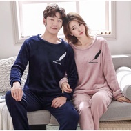 Couple Contrast Color Feather Coral Fleece Pajamas Thick Flannel Winter Loungewear Men/Women