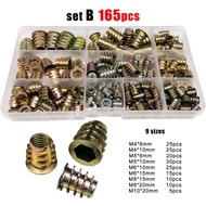 75/165pcs M4 M5 M6 M8 M10 Hex Hexagon Socket Head Wood Furniture Bed Cabinet Table Thread E-nut Inse