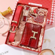 [F503] Gift Set of 4 Piece for Women Belt+Keychain+Watch+Wallet_Luxury Meaningful Gift