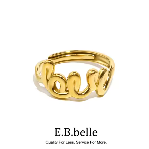 E.B.belle 18k Gold Plated Adjustable Word “ Love” Ring 316L Stainless Steel Waterproof Fashion Women