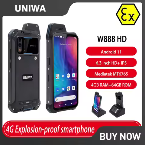 UNIWA W888 ATEX Explosion Andriod Smartphone Walkie Talkie IP68 6.3“ HD 4GB 64GB 4400mAh NFC Certifi