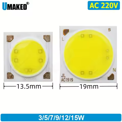 5pcs/ Lot 3W 5W 7W 9W 12W 15W USB-HID AC220V COB LED Chips AC1414 AC1917 Surface Light Source LED Be