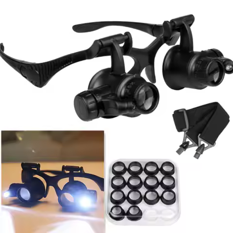 Magnifier Glasses with LED Light Portable 2.5X/4X/6X/8X/10X/15X/20X/25X Lens Loupe Magnifying Eyewea