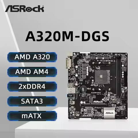 ASROCK A320M-DGS Motherboard Support AMD Ryzen 5 5600 5700X3D DDR4 3200+(OC) NVME M.2 Interface PCIe