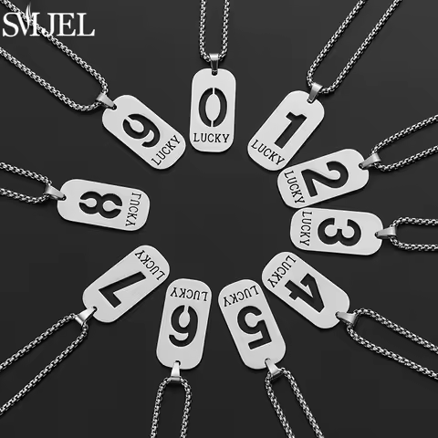 Stainless Steel Angel Number Necklace 0 1 2 3 4 5 6 7 8 9 Rectangle Pendant for Men Women Hollow Luc