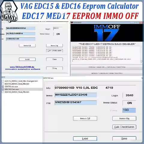 For VAG 3 in 1 Software EDC15 EDC16 Eeprom Calculator Immo Vin Mileage Pin and EDC17 MED17 IMMO Off 