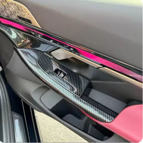 LHD ABS Carbon Fiber Look Windows Rise Switch Panel Glass Lift Control Cover Trim Fit For BMW 5 Seri