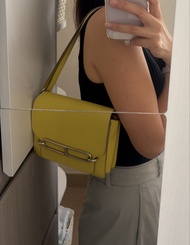 ❤️Hermes ❤️mini Roulis 19 stamp A 銀扣Kelly Pochette Shoulder Bag Yellow Evercolor  Leather Dior Chane