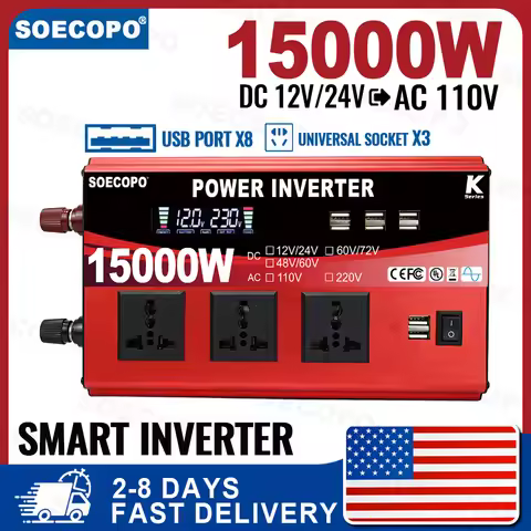 (U.S Stock 2-8 Days) 15000W Solar - Ready Current Inverter 8 USB Ports 3 Universal Sockets Dual Inpu
