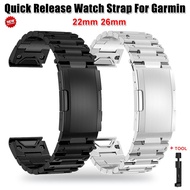 22mm 26mm QuickFit Strap Stainless Steel WatchBand For Garmin Fenix 7 6X 6 5X 5 Clasp Garmin forerunner 934 945