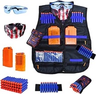 Kids Tactical Vest Kit for Nerf Guns N-Strike Elite Series with 40 Bullets Refill Darts, 2 Reload Clips, Dart Pouch, Tactical Masks, Hand Wrist Band and Protective Glasses Nerf Vest for Boys