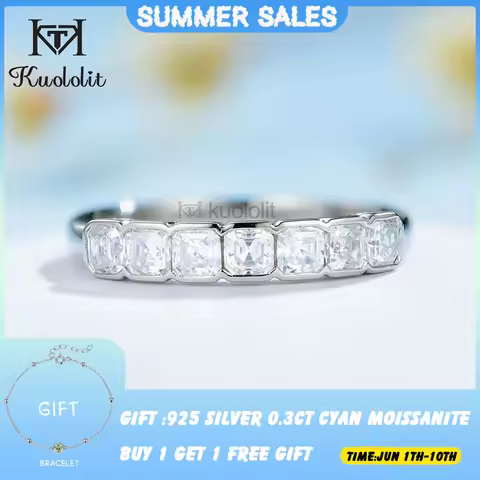 Kuololit Asscher Cut Moissanite 585 14K 10K White Gold Rings for Women 2.5mm Solitaire Luxury Ring f