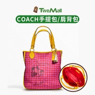 COACH Shoulder Bag Handbag Illustration Houndstooth Peach Pink Yellow