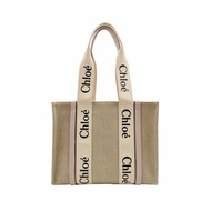 Chloe Woody 中號 牛皮 帆布 字母 logo 標誌 緞帶 單肩包