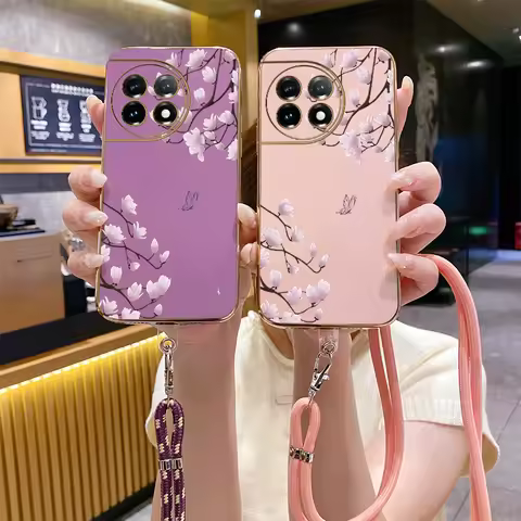 11R Pink plum Luxury Plating Phone Case For Oneplus 11R 11 12 11Pro 9R 9RT 9 10Pro 10T 8T 9Pro 10R A