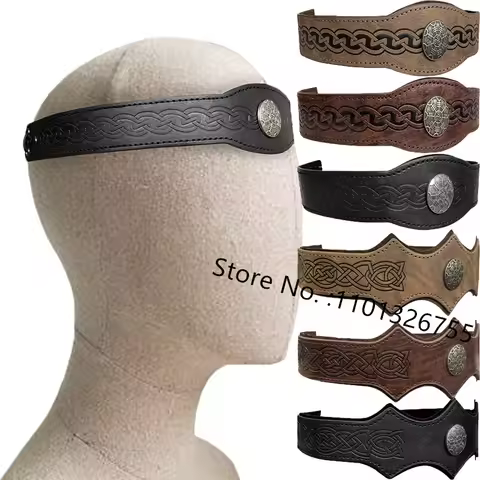 Leather Headpiece Adjustable Headband Halloween Cosplay Medieval Knight Headwear for Club Stage Perf