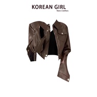 winter jacket woman winter wear woman Brown PU Maillard Leather Biker Coat