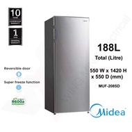 Midea 188L Gross Single Reversible Door Upright(MUF-208SD) Freezer / Refrigerator /Fridge/Peti Sejuk/Peti Beku