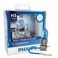 Philips | ไฟหน้ารถฮาโลเจน9005วิชั่นคริสตัล H8 HB4 H7 H4 4300K สว่างด้วยเพชรสีขาว5000K หลอดไฟอัตโนมัต
