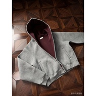 American Style Air Layer Double-Sided Short Hooded Sweatshirt Men Autumn 640gboxy Version Red Inner 