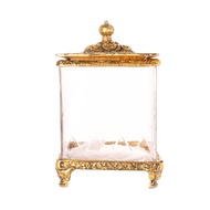 Short Glass Container with Metal Lid Gold Glass Jar/ Glass Container/ Beautiful Glass Jar/ Aesthetic