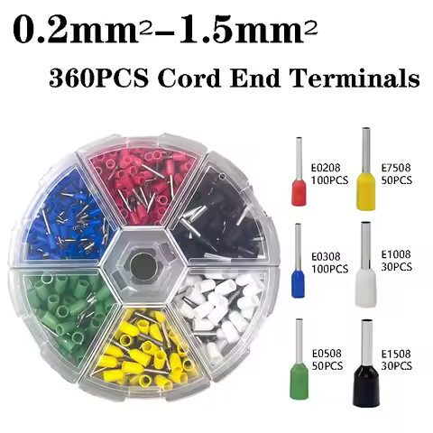 Pure Copper Cord End Terminals Kit Insulated Tubular Crimp Terminal Set E0208 E0308 E0508 E1008 Wire